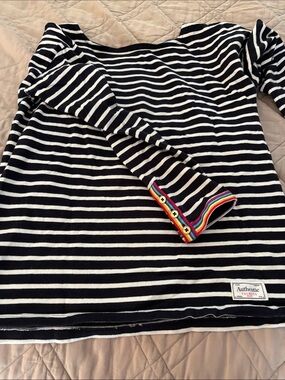 Talbots Black and White Striped Knit Top